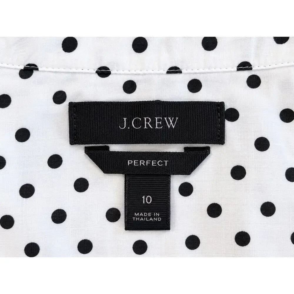 Parisian Preppy Polka Dot Classic Button Down J.Crew Perfect Shirt Cotton 10